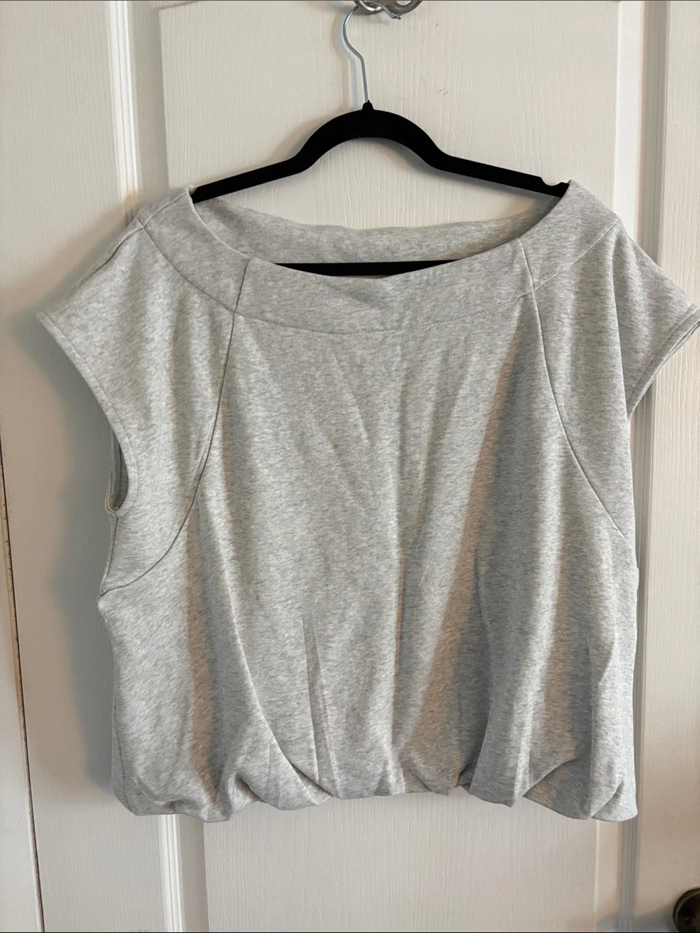 LOFT Light Heather Gray Cap Sleeve Gathered Hem Top